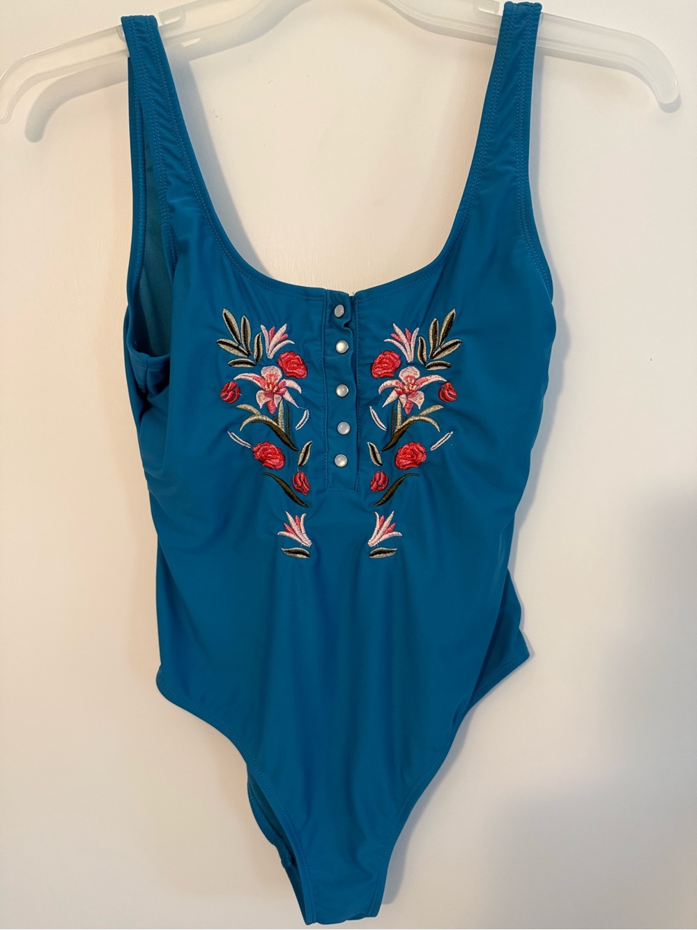 Women’s Teal One-Piece Swimsuit with Floral Embroidery